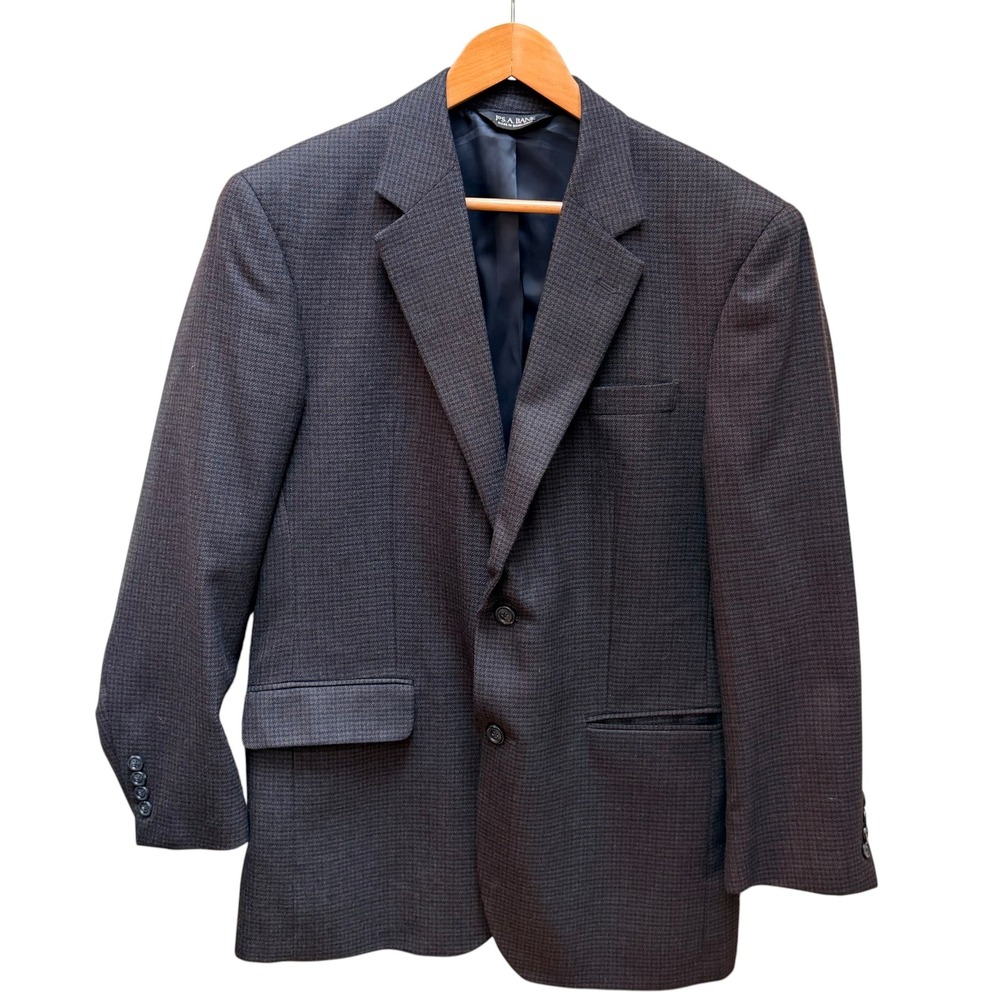 Jos A Bank Blazer 40R 100% Wool Sport Coat Micro Check Gray Blue Professional